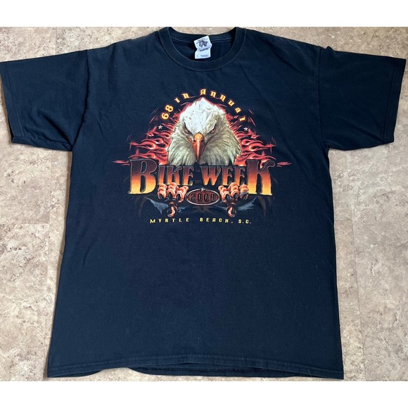 Vtg Myrtle Beach Bike Week 2008 Eagle Flame Graphic T-Shirt Mens Large Black - Picture 2 of 8
